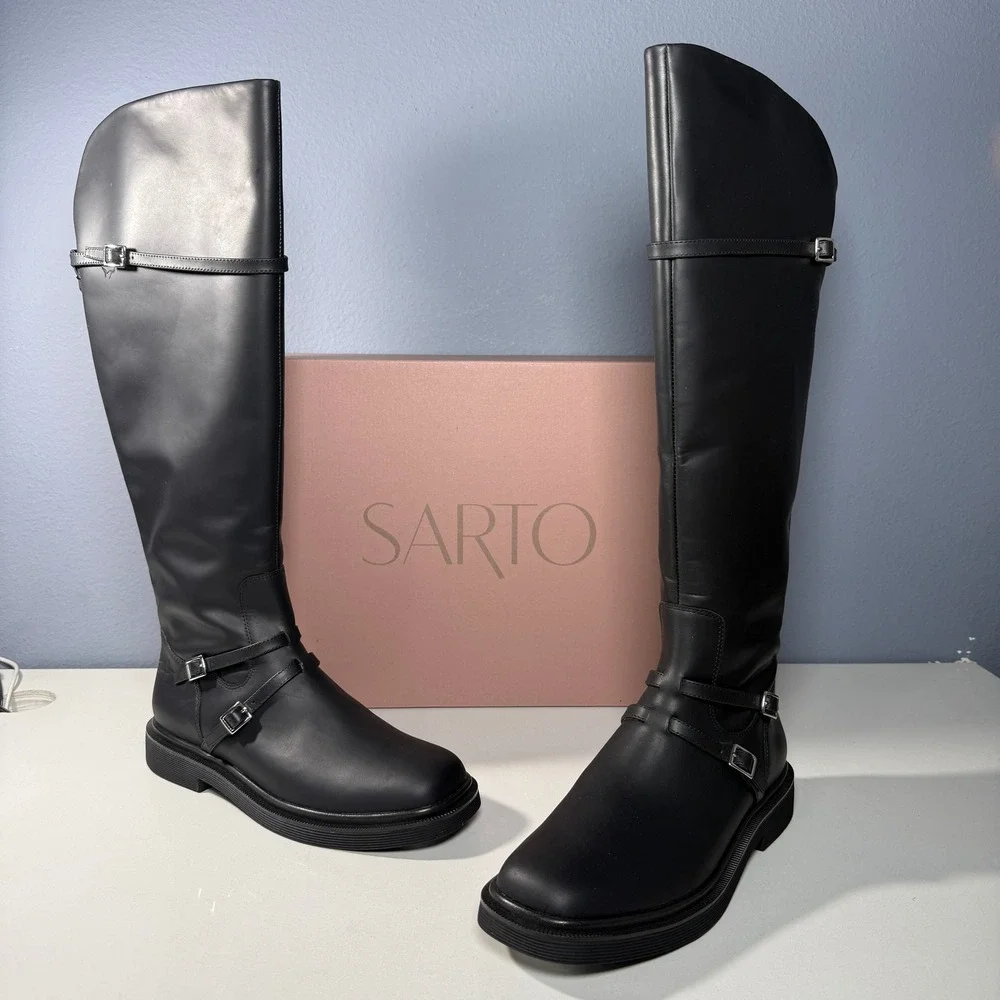 Sarto by Franco Sarto‎ A-Ainsley Black Leather Tall Riding Boots E5662L5004 8.5M